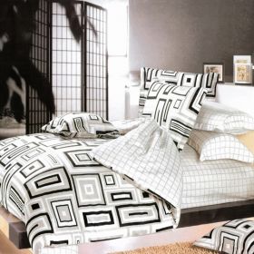 Blancho Bedding - [Black & White] 100% Cotton 7PC Bed In A Bag (Queen Size)