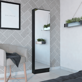 Shoe Rack Chimg, Mirror, Five Interior Shelves, Single Door Cabinet, Black Wengue Finish