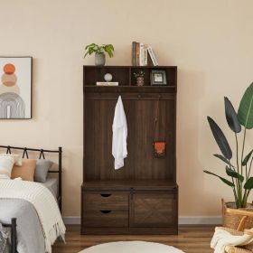 Dark brown, Column Coat Rack with Storage Shoe Cabinet