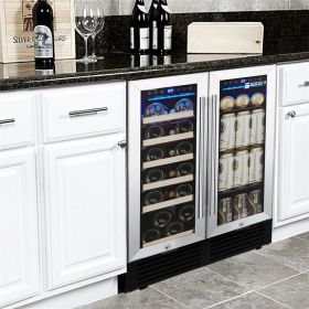 SOTOLA 24'' Wine Cooler Refrigerator - Dual Zone Built-in or Freestanding Fridge with Stainless Steel Tempered Glass Door and Temperature Memory