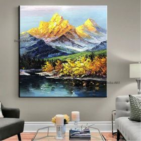 Hand-painted oil painting sitting room hanging painting thick oil jinshan office mural landscape decorative painting living room corridor decorat (size: 120x120cm)