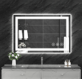 LED wall mirror with three-color temperature (RGB) and smart touch button control, featuring dimmable, anti-fog (S1R5070UL20"x28": S1R5070UL24"x32")