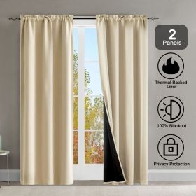 Rod Pocket Thermal Insulated with Coated Lining 52 in. W x 63 in. L Indoor Blackout Curtains (Set of 2) (Color: beige)