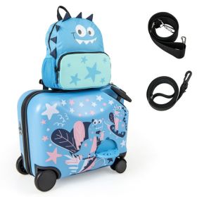 2 Pieces Kid Luggage Set with Spinner Wheels and Aluminum Handle (Color: Blue)