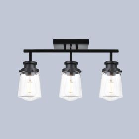 3 Light Black Wall Sconces Bathroom Vanity Lighting Fixture with Clear Glass Shade Classic Spotlight Fixture with Rotatable Light Head Metal Ceil (Numbers of Light: 3-Light)