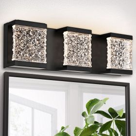 6 Lights Bathroom Light Fixtures,39-Inch Modern Bathroom LED Vanity Light Black,LED Crystal Glass Bathroom Light Fixtures Over Mirror (Numbers of Light: 3-Light)
